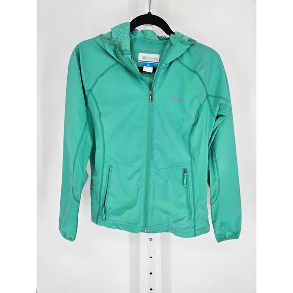 Columbia Womens Sz S Omni Shield Zip Up Softshell Jacket Lightweight Teal Hooded - Picture 1 of 3
